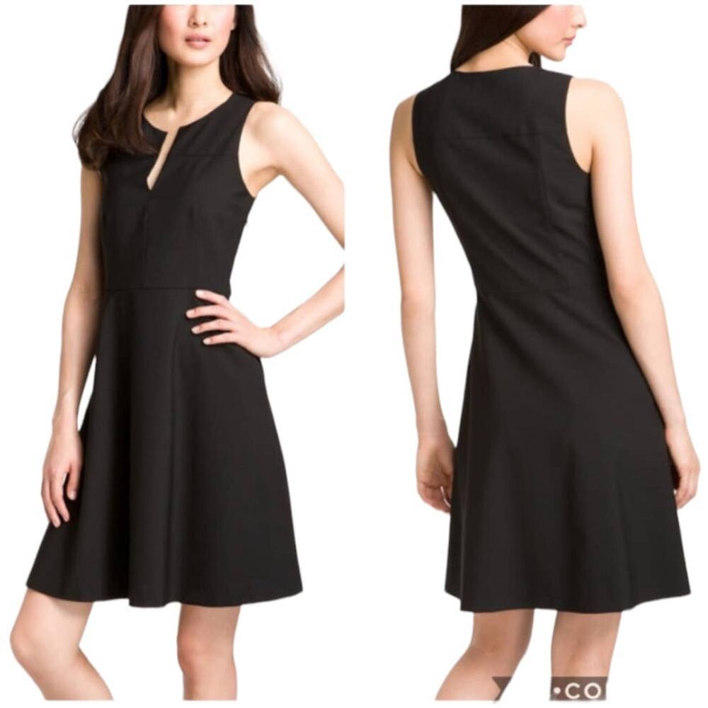 Theory Rev Korka Black Fit & Flare Sleeveless V-neck Crepe Dress Size 4 Piping